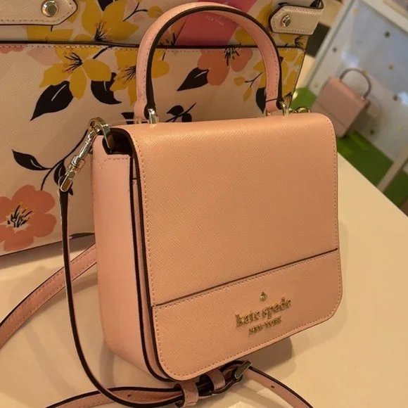 Kate Spade Staci Square Crossbody Saffiano Leather Chalk Pink - Picture 15 of 16